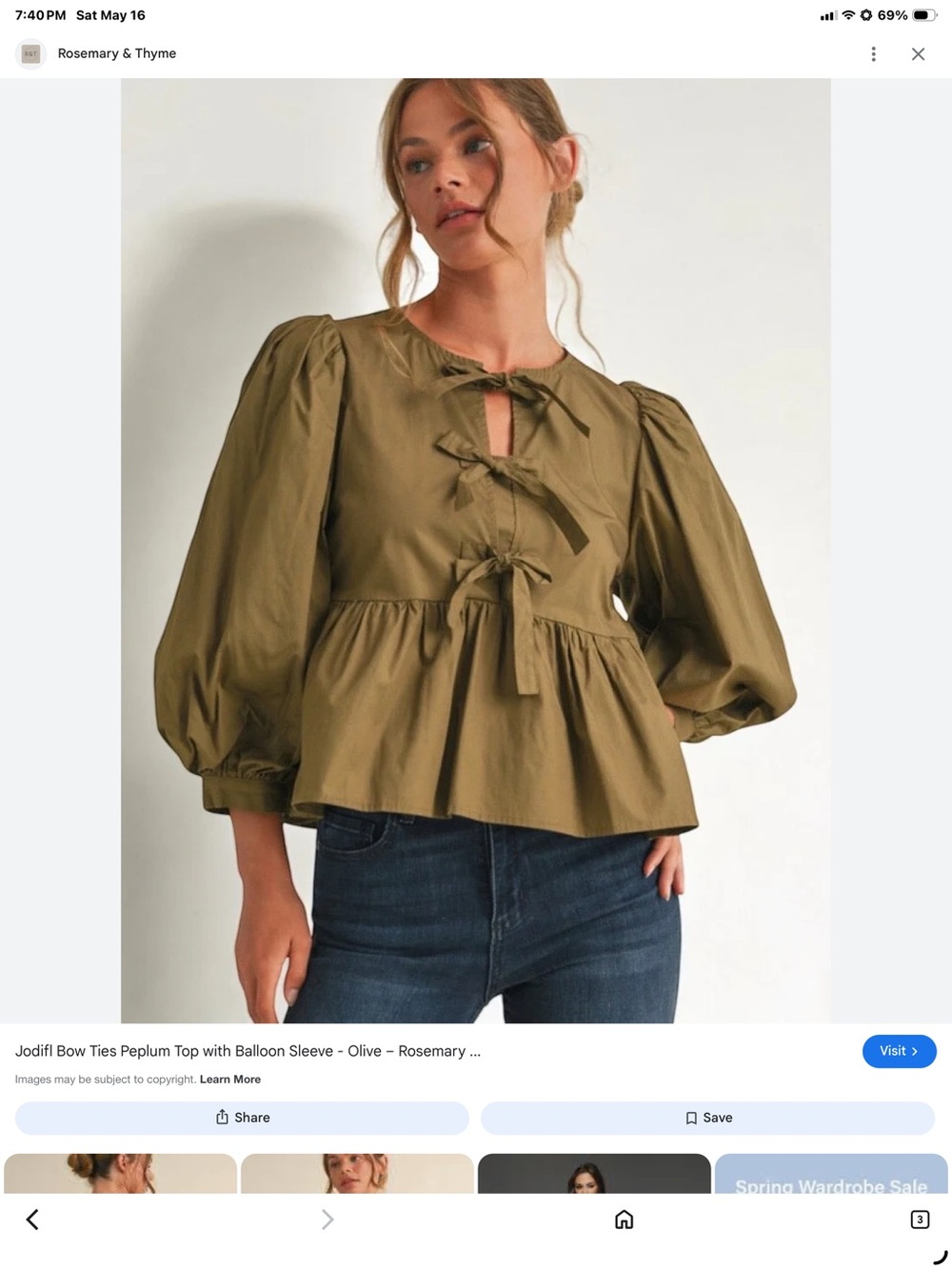 JODIFL Olive Green Peplum Tie-Front Blouse